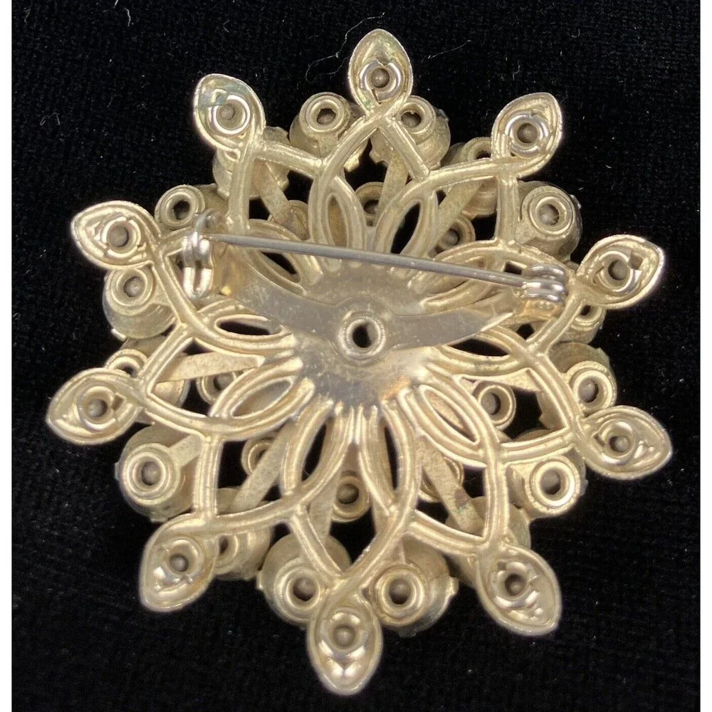 Vintage Aurora Borealis Starburst Brooch Goldtone Prong Set Rhinestones